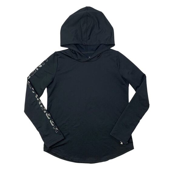 Under Armour Hoodie Boys YL Large Black Coldgear Loose Printed Sleeve Pullover - Picture 1 of 13